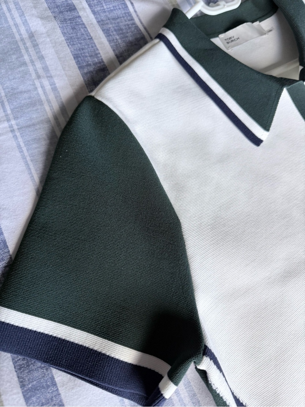 Tory Burch White Polo Top with Dark Green Trim NEW!! - Picture 3 of 5